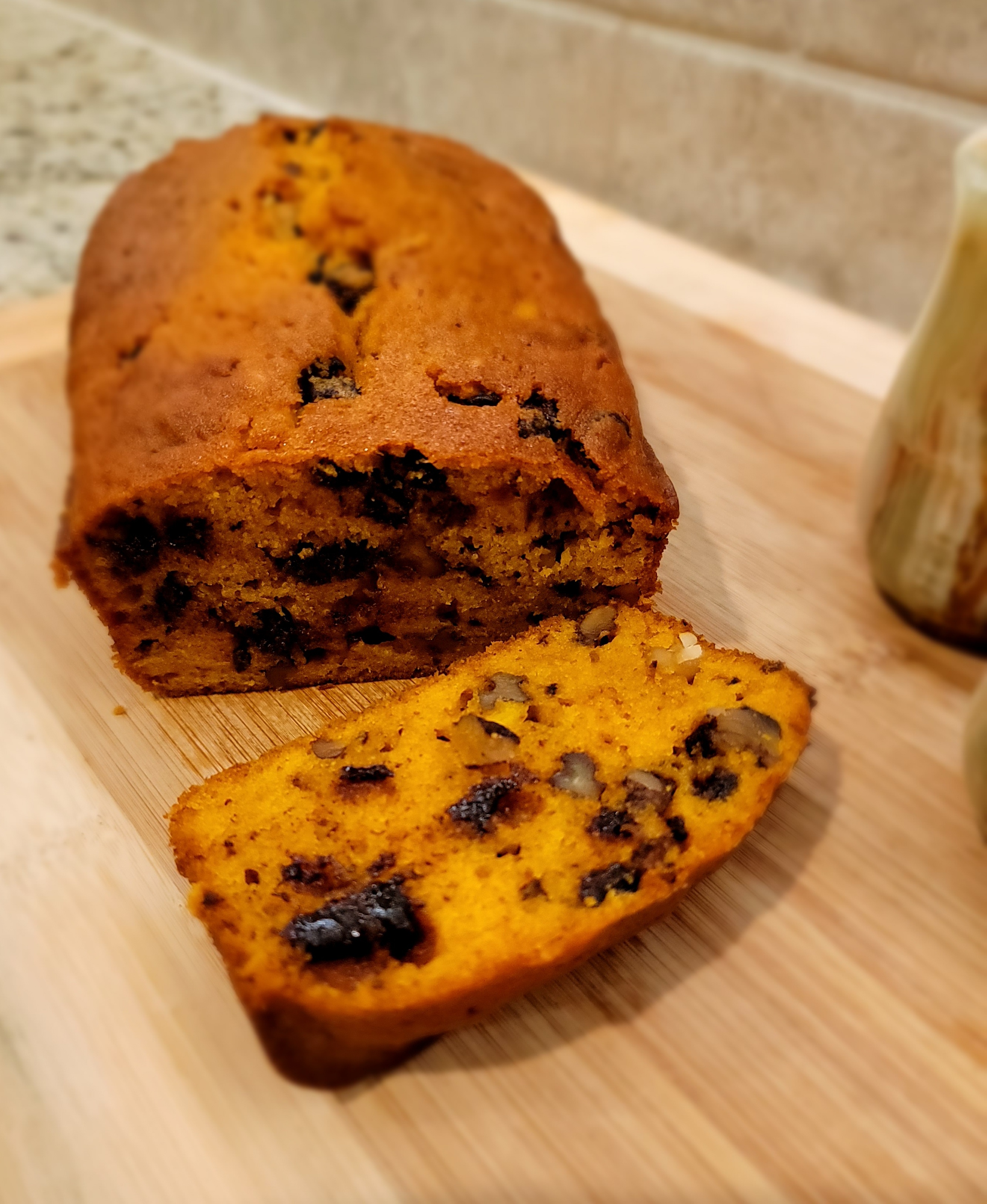 Pumpkin Bread with chocolate chips and walnuts